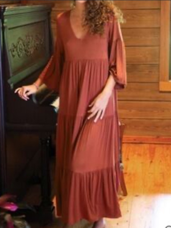 NATURAL LIFE Dresses & Skirts - Natural Life Charlotte Tiered Bell Sleeve Rust V-Neck Tiered Maxi Dress sz XL